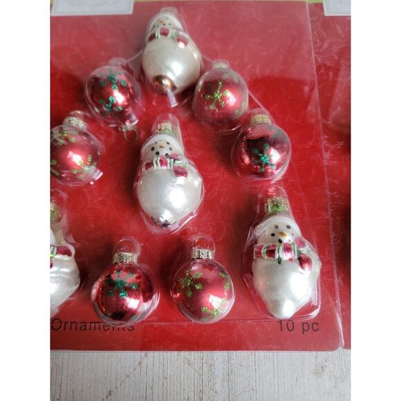 Holiday Inspirations mini blown glass snowman red ornament Xmas set - Picture 5 of 9
